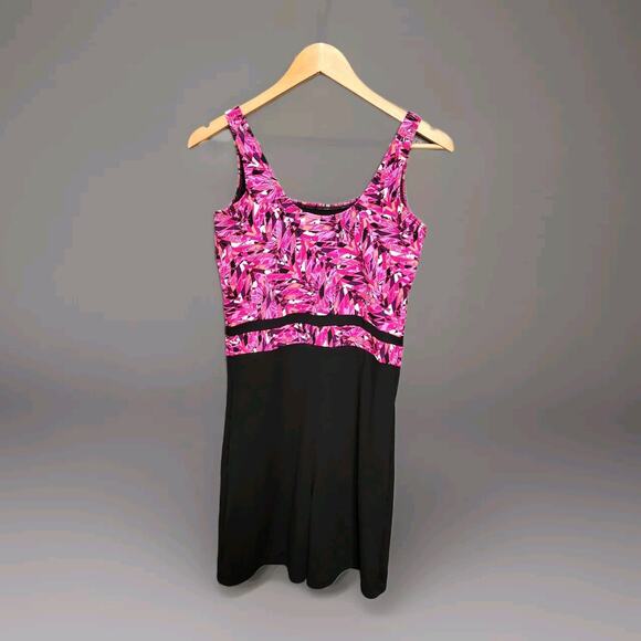 Sporti Swimsuit Hydrolast Unitard One Piece Size 12 Large Black Pink Modest - Picture 3 of 6